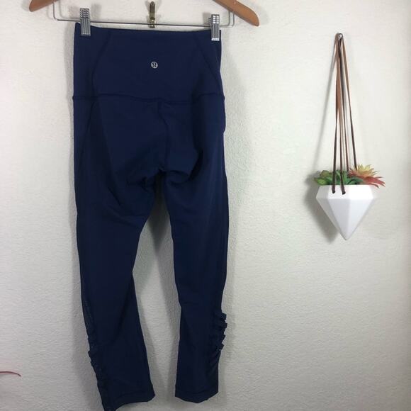 Lululemon Minimalist crop leggings in blue - mesh criss cross high rise - Picture 2 of 12